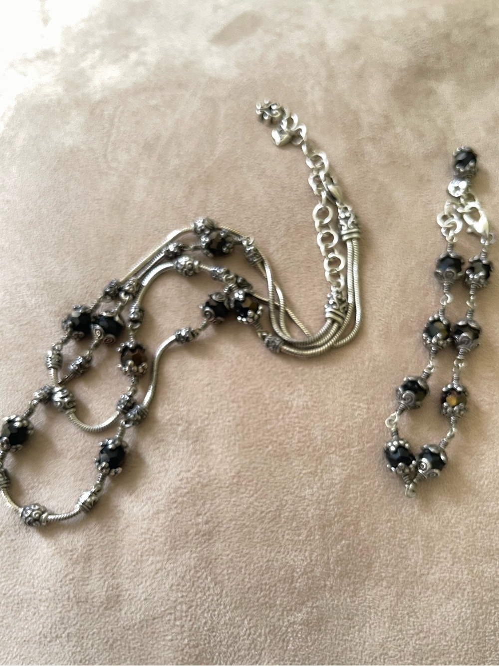 RETIRED Brighton Jewelry Set: Necklace and Bracelet with Black Crystal Beads